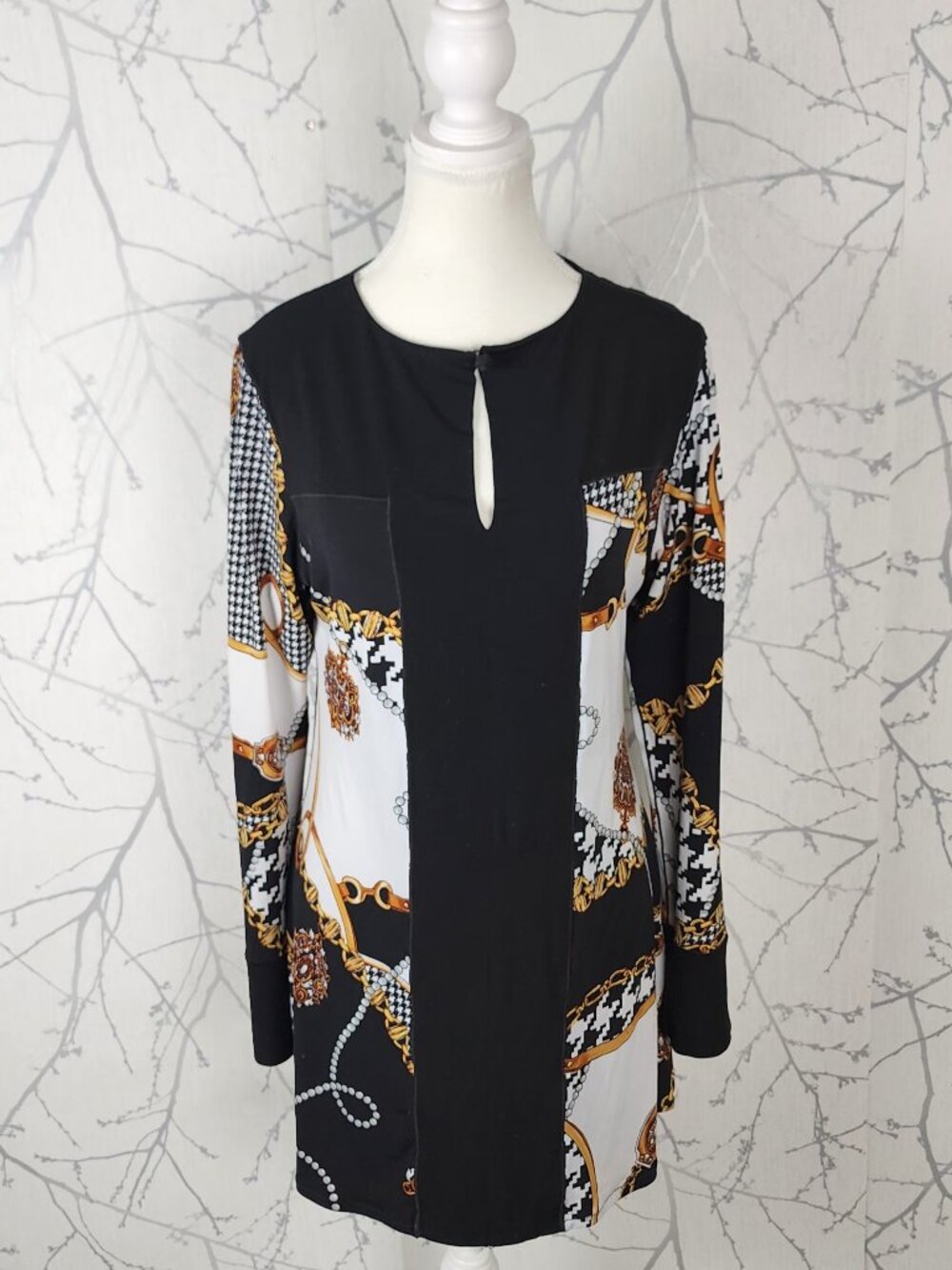 Eva Varro Artsy Patchwork Stretch Knit Keyhole Tunic